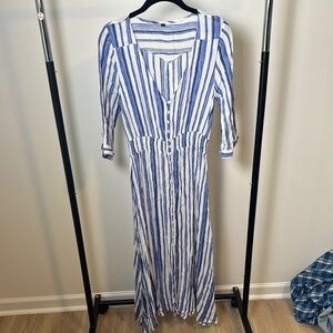 Casual Blue and White Stripped Summer Button Up Women's Dress Size Small